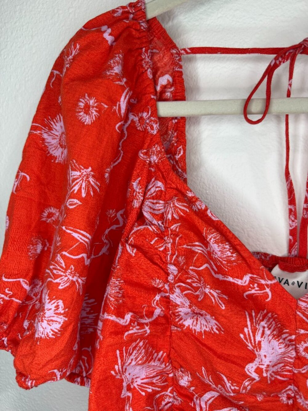 Ava & Viv Floral Puff Sleeve Blouse Red White 100% Cotton Women's XXL - Picture 3 of 8